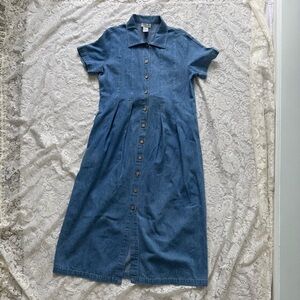 Vintage Robbie Bee Cottagecore Denim Button Up Dress With Pockets Size 10P
